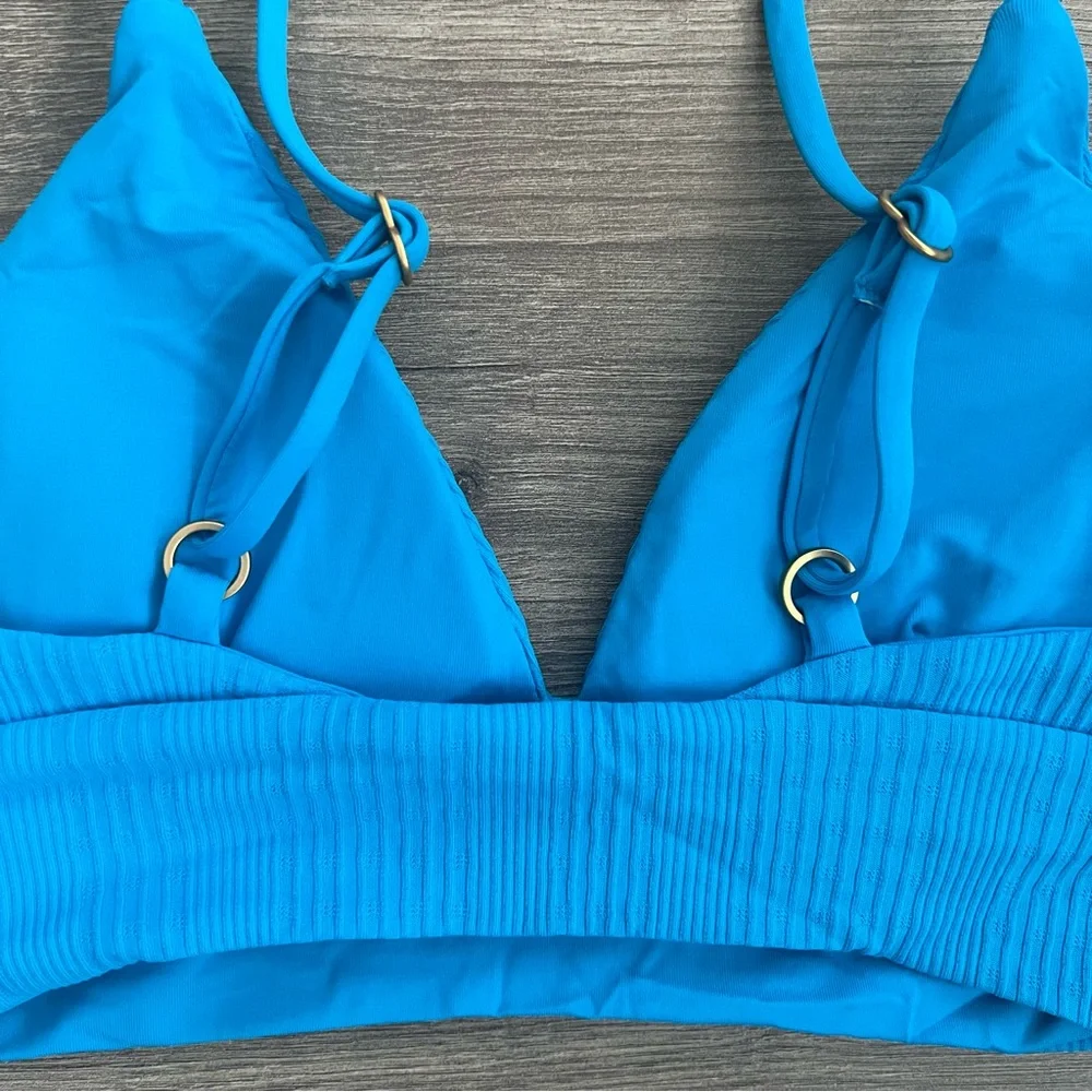 L*SPACE Winnie Bikini Top Small Electric Blue Ribbed Tropical Swimwear Beach NWT
